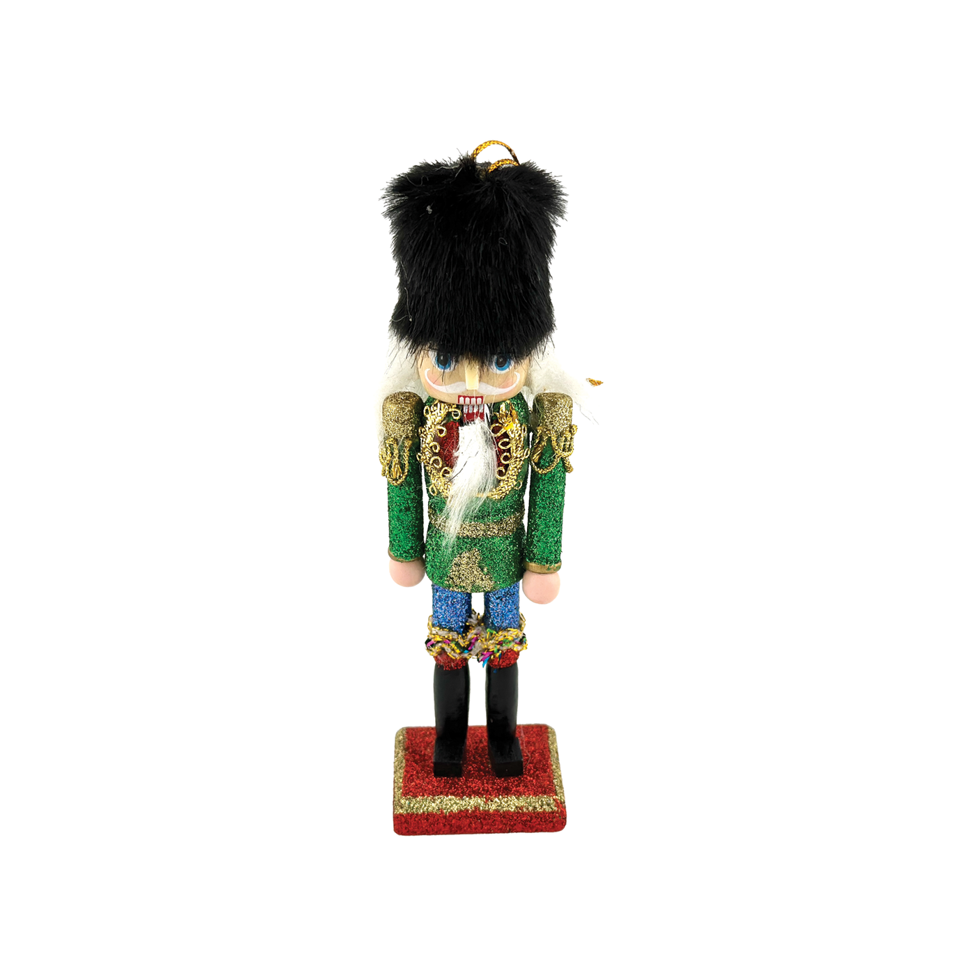 Nutcracker Ornament - Black Faux Fur Hat With Green Coat