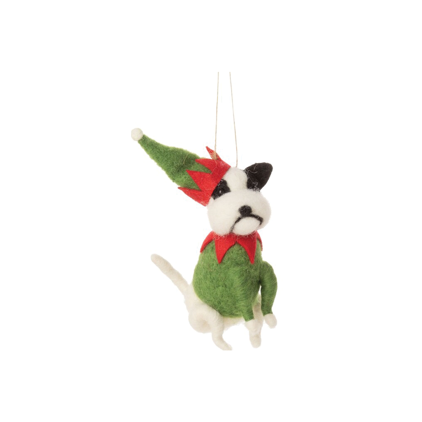 Dogs In Christmas Outfit Felt Ornament - Green