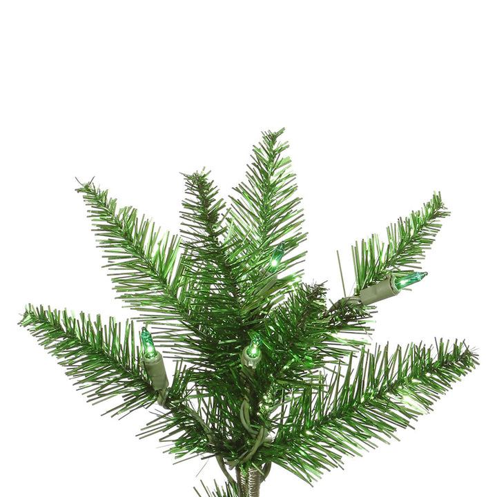 Green Tinsel Slim Fir Tree - 7.5' x 40" Pre-Lit with 500 Green Mini Lights