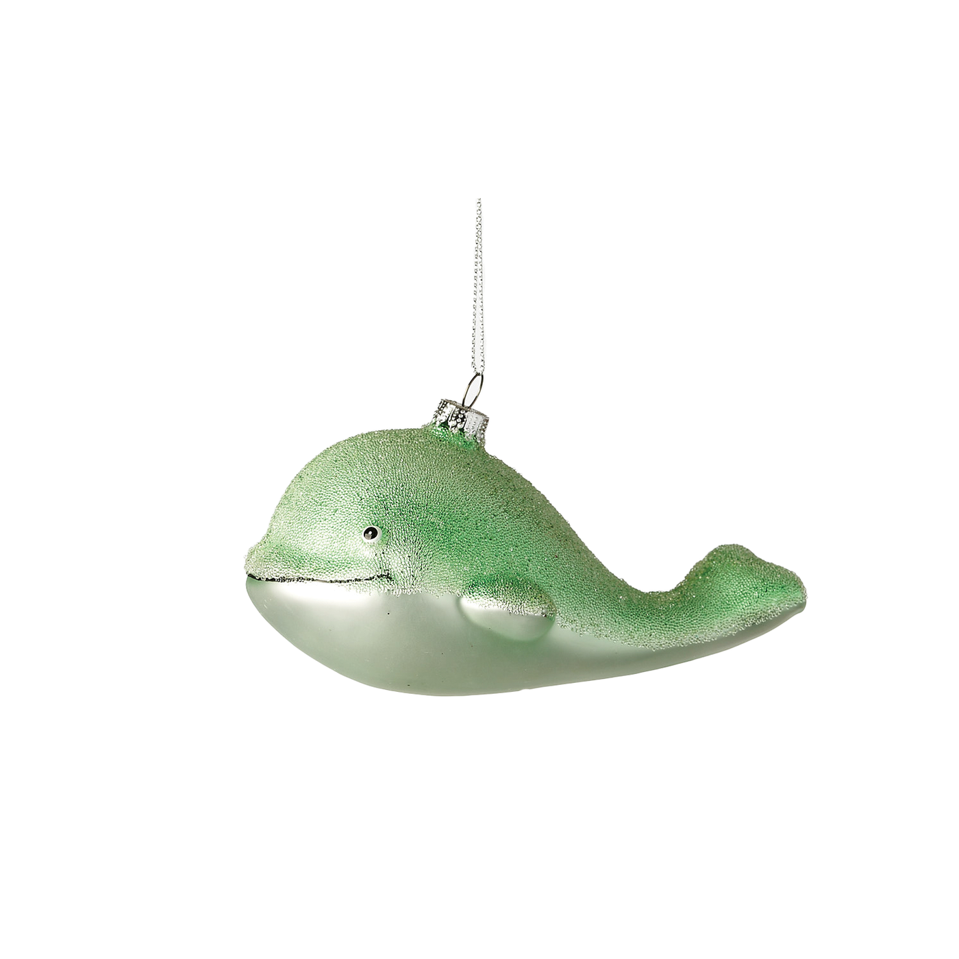 Whale Glass Ornament - Green