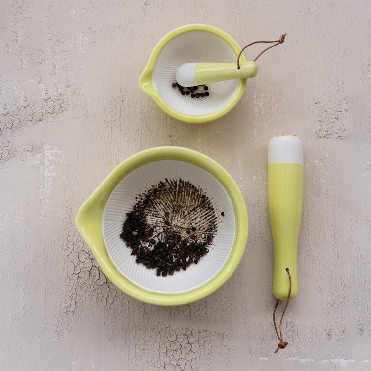 Ceramic Mortar & Pestle - Yellow