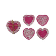 Handmade Glass Beaded Cotton Heart-Shaped Coasters (Set Of 4)