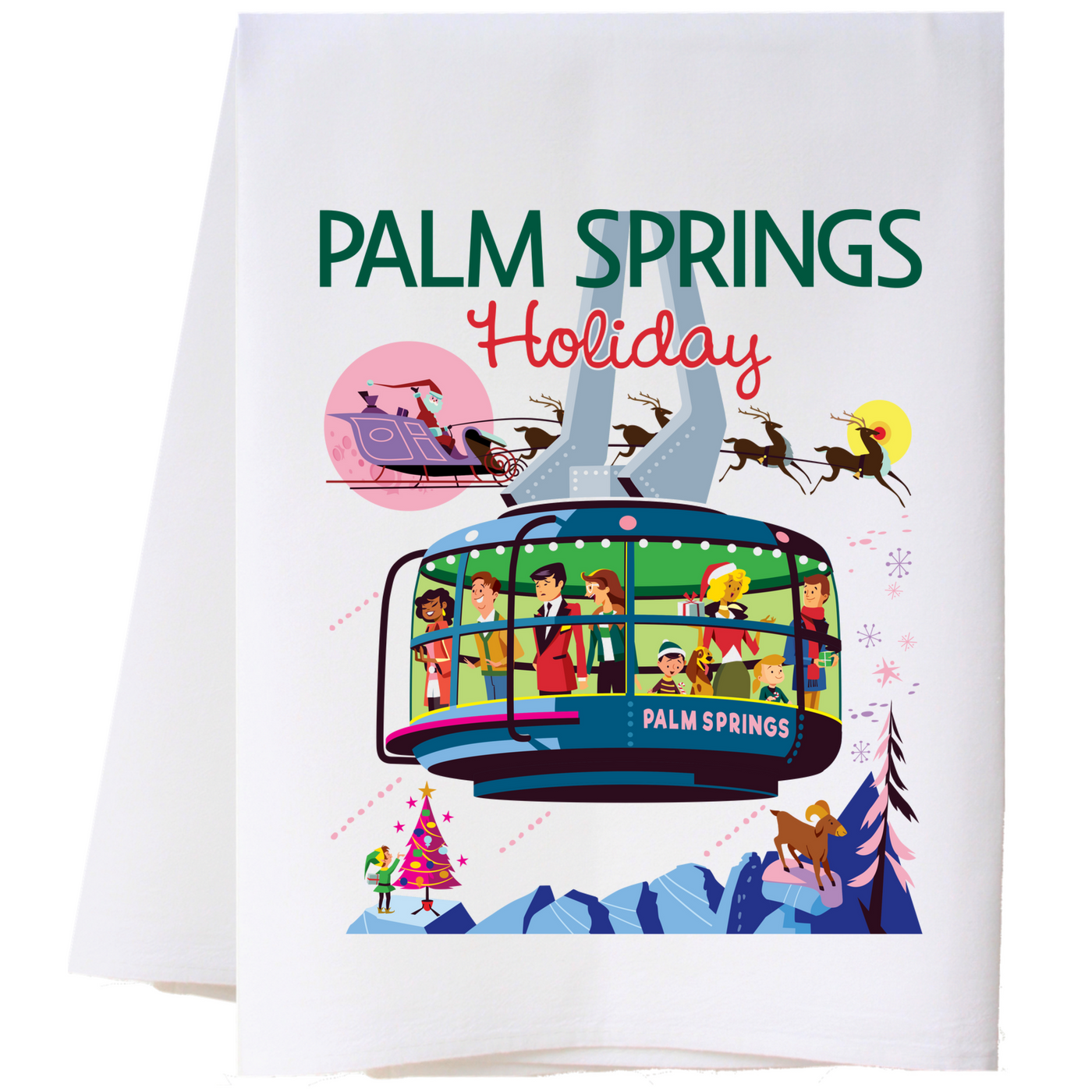 Palm Springs Holiday Tram Tea Towel