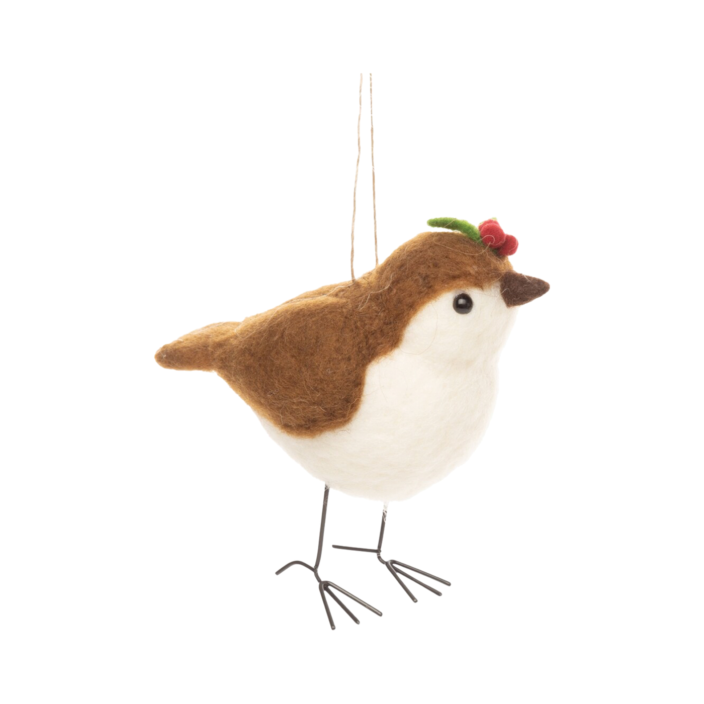 Bird With Holly Trim Ornament - Holly On Head