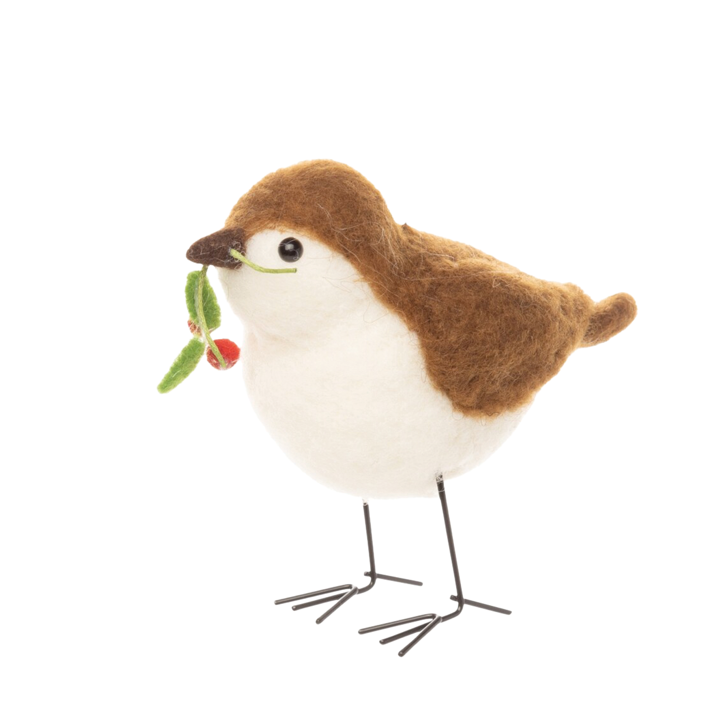 Bird With Holly Trim Ornament - Holly In Mouth