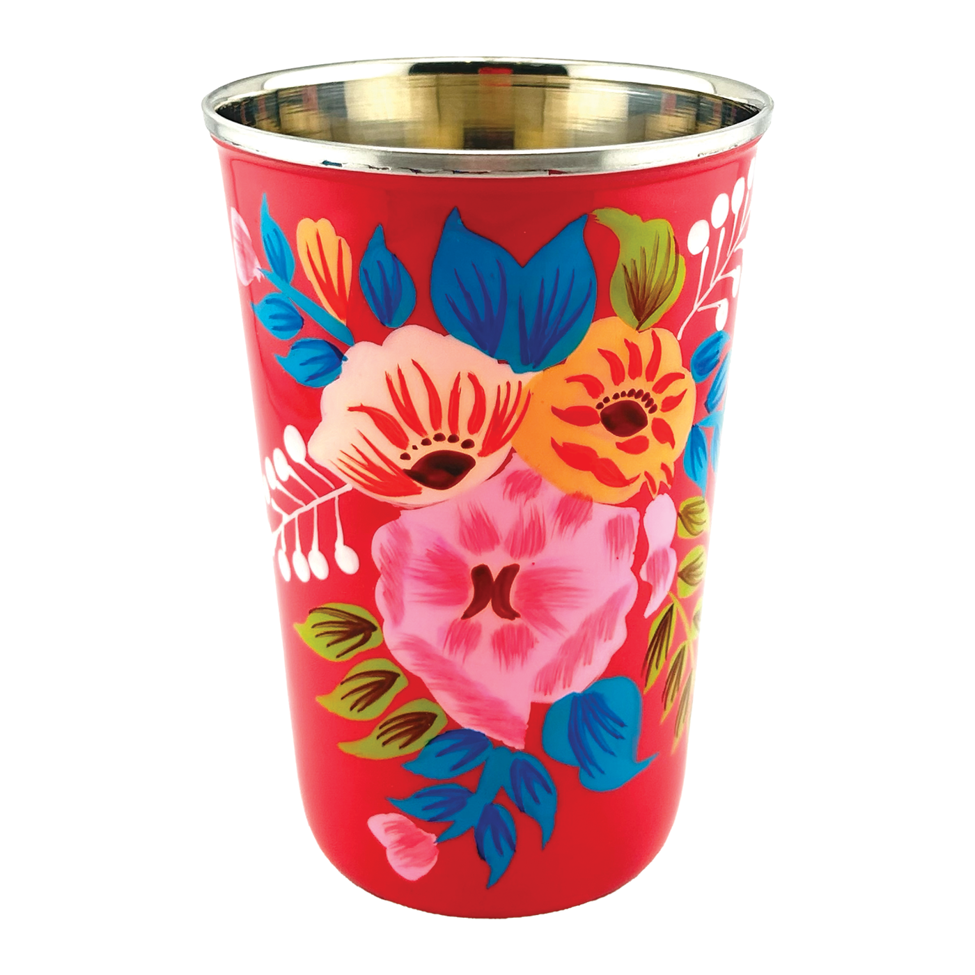 Hand Painted Floral Cup - Hot Pink