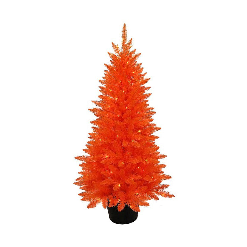 Orange Potted Tree - 4.5' Pre-Lit With Orange Incandescent Lights