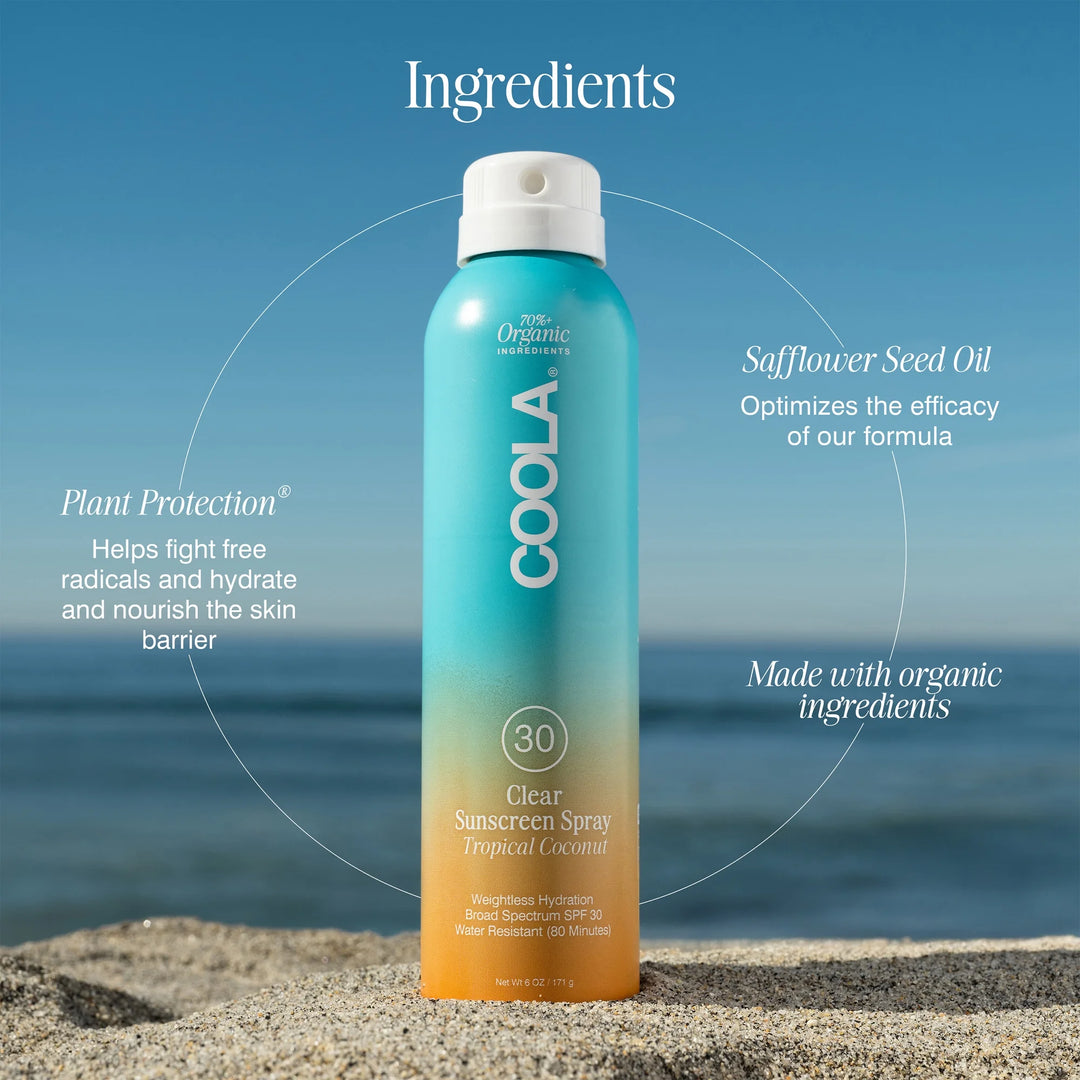SPF 30 Coola Clear Sunscreen Spray - Tropical Coconut - 6oz