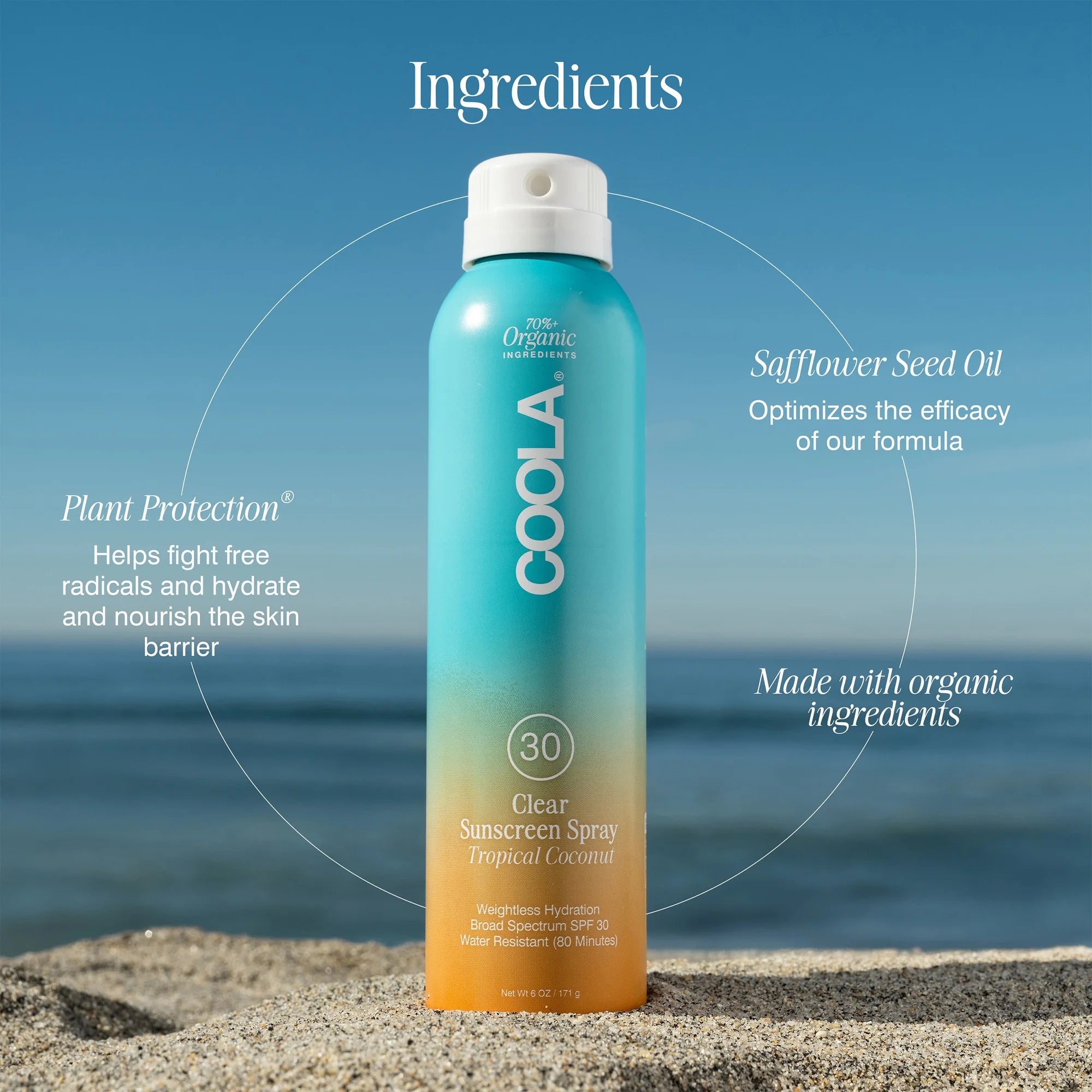 SPF 30 Coola Clear Sunscreen Spray - Tropical Coconut - 6oz