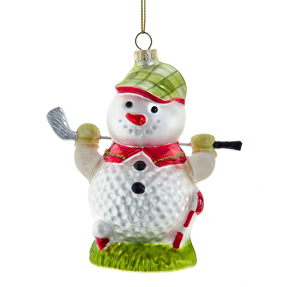 Golf Snowman Glass Ornament