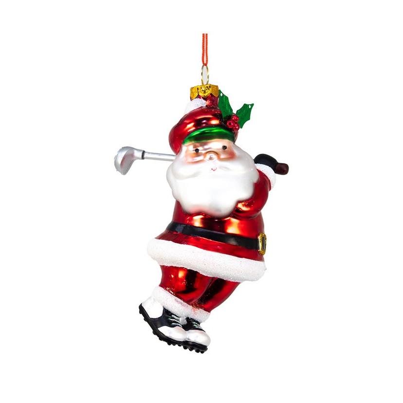 Golf Santa Glass Ornament