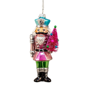 Nutcracker With Sisal Tree Ornament - Pink Jacket