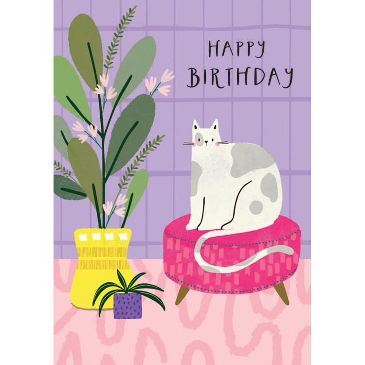 Cat And Plant Birthday Card