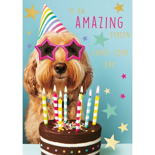 Dog And Cake Birthday Card