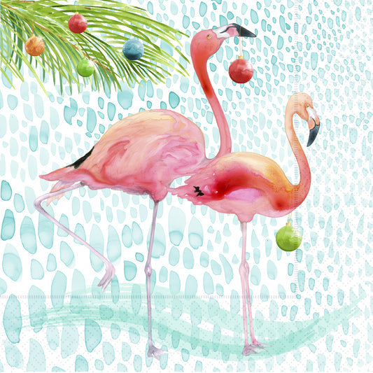 Pink Flamingo Christmas Holiday Cocktail Napkins