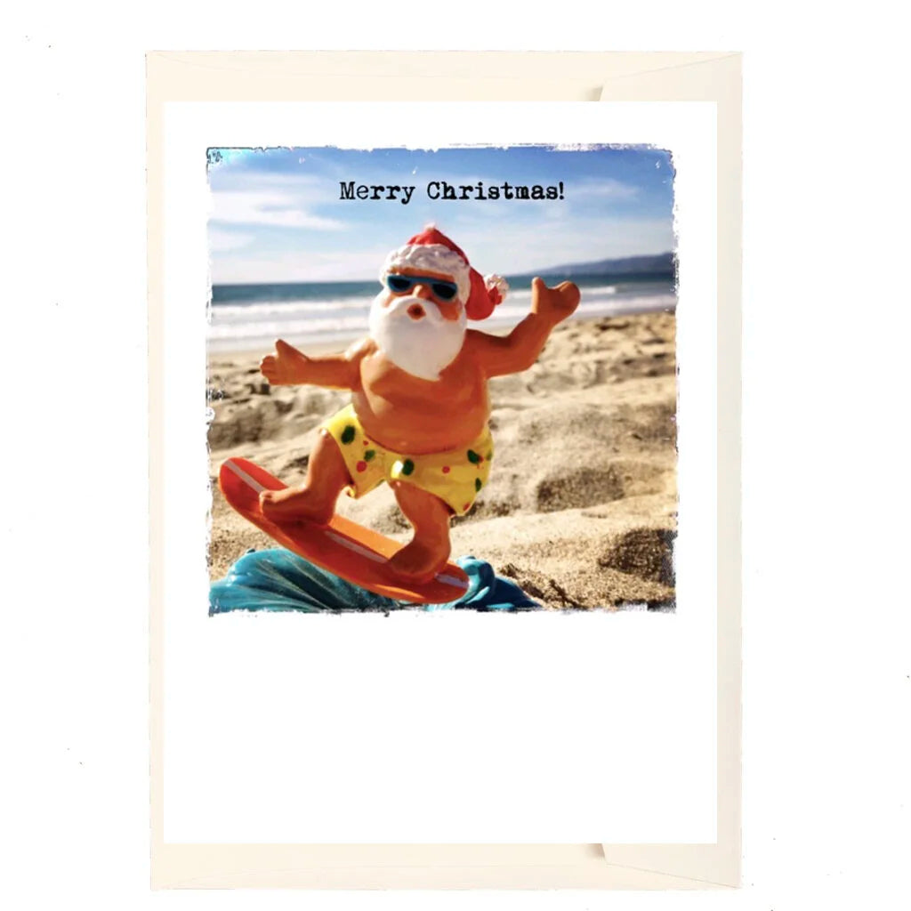 Santa On A Surfboard Holiday Card