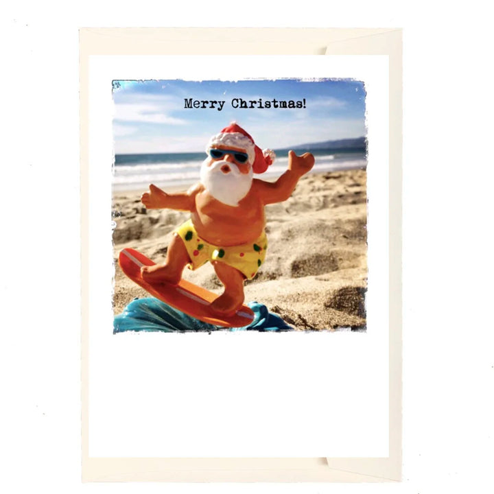 Santa On A Surfboard Holiday Card