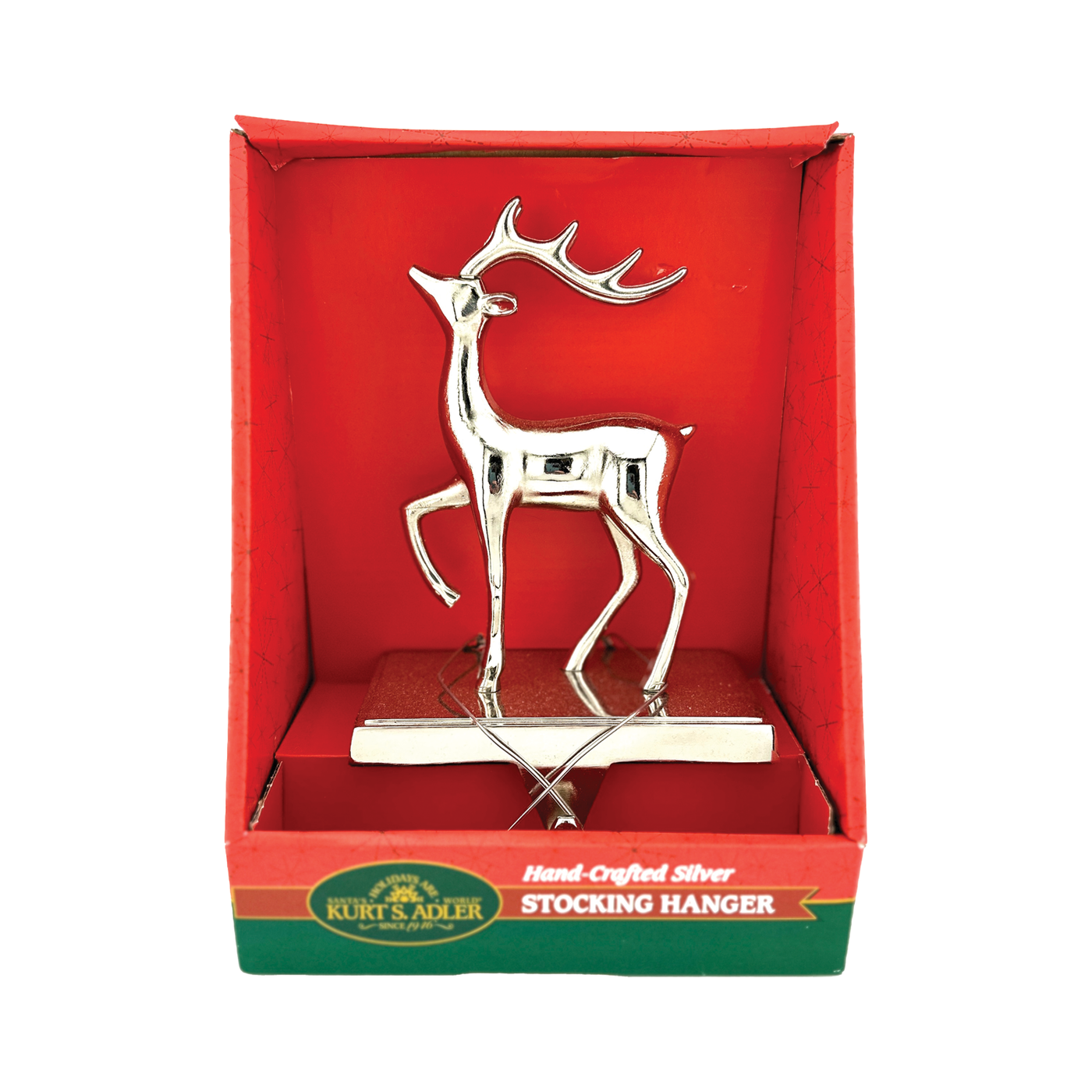 Silver Metal Reindeer Stocking Hangers Looking Left