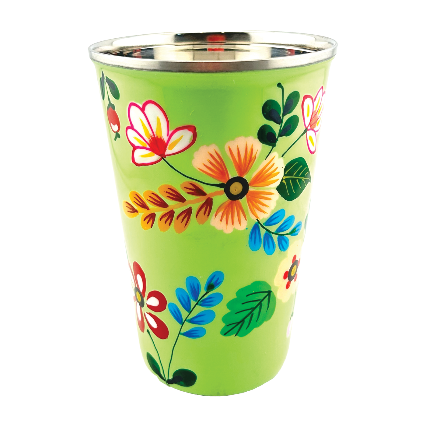 Hand Painted Floral Cup - Mint