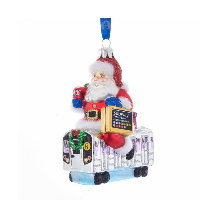 Santa Riding MTA NYC Transit Subway Car Ornament