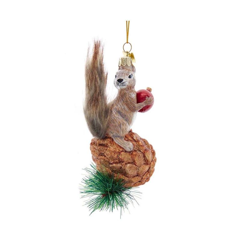 Squirrel On A Pinecone Glass Ornament