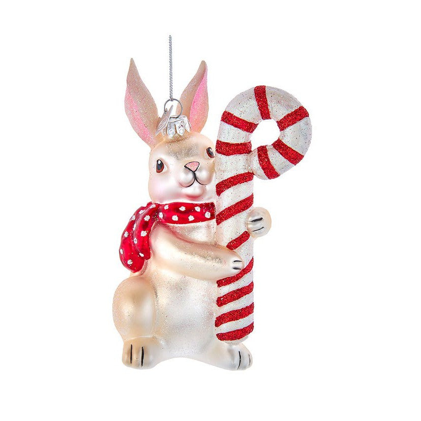 Bunny With Candy Cane Ornament