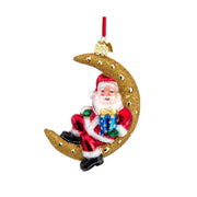 Santa On A Moon Glass Ornament