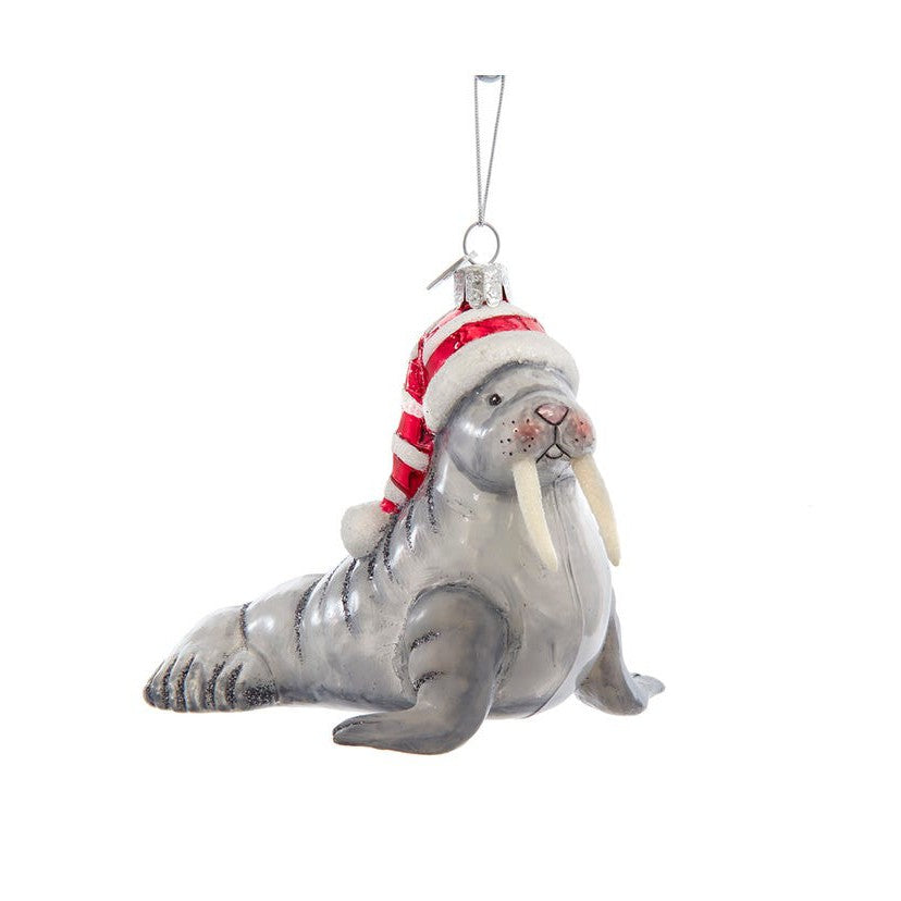 Walrus With Candy Cane Hat Ornament