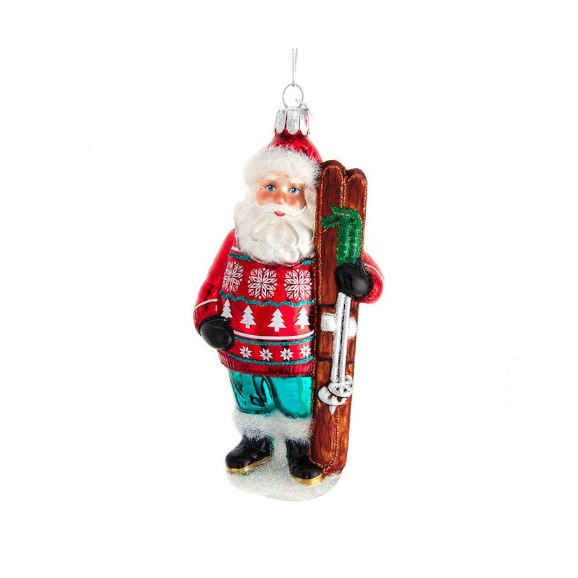 Santa With Skis Ornament