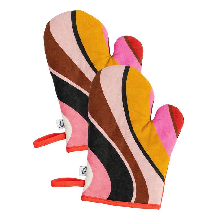 Oven Mitts - Burgundy Wave