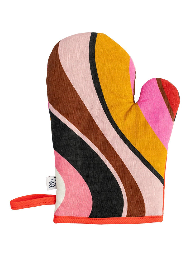 Oven Mitts - Burgundy Wave