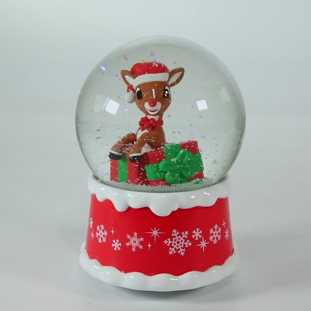 Load video: Musical Rudolph The Red Nose Reindeer® In Present Water Globe