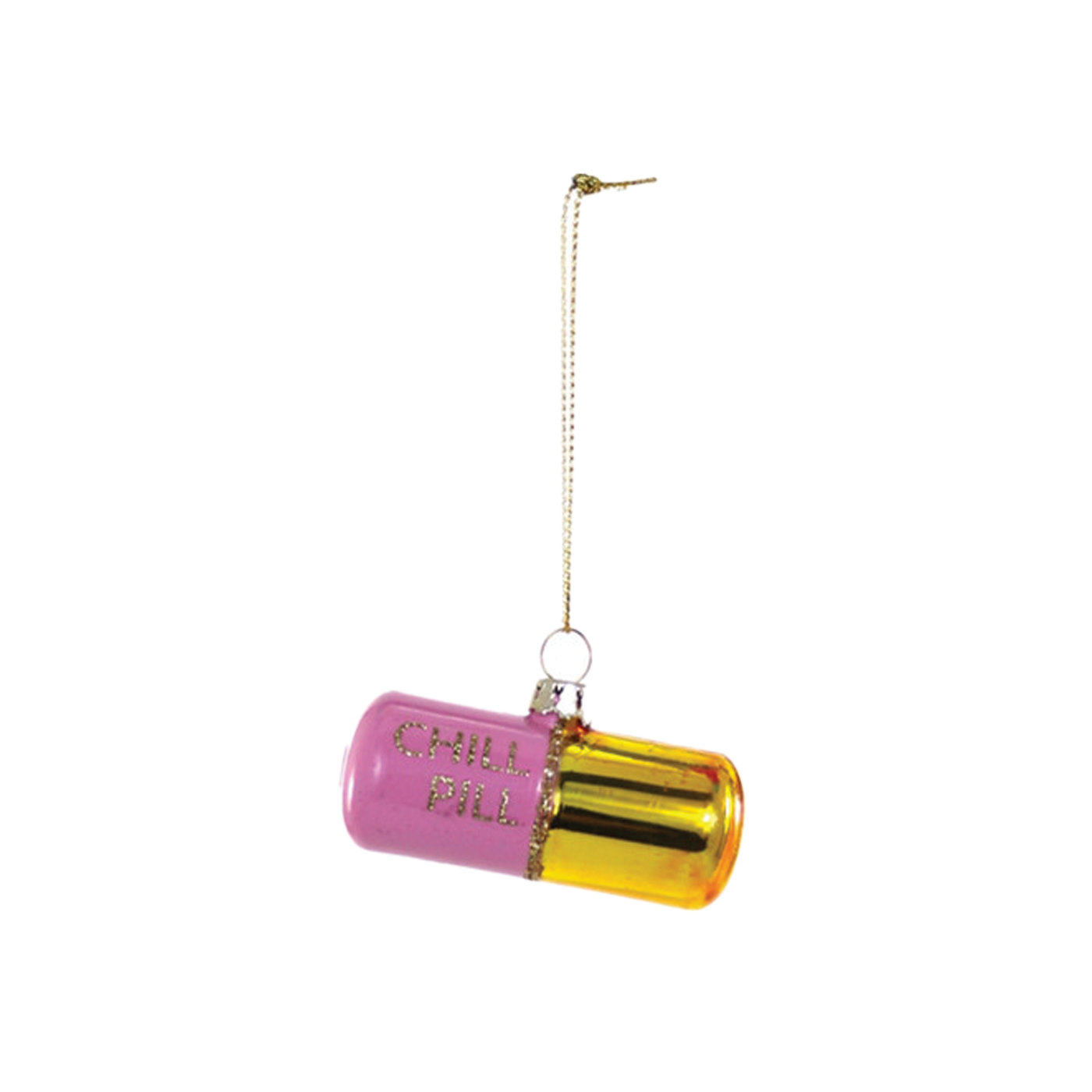 Chill Pill Ornament - Pink & Gold