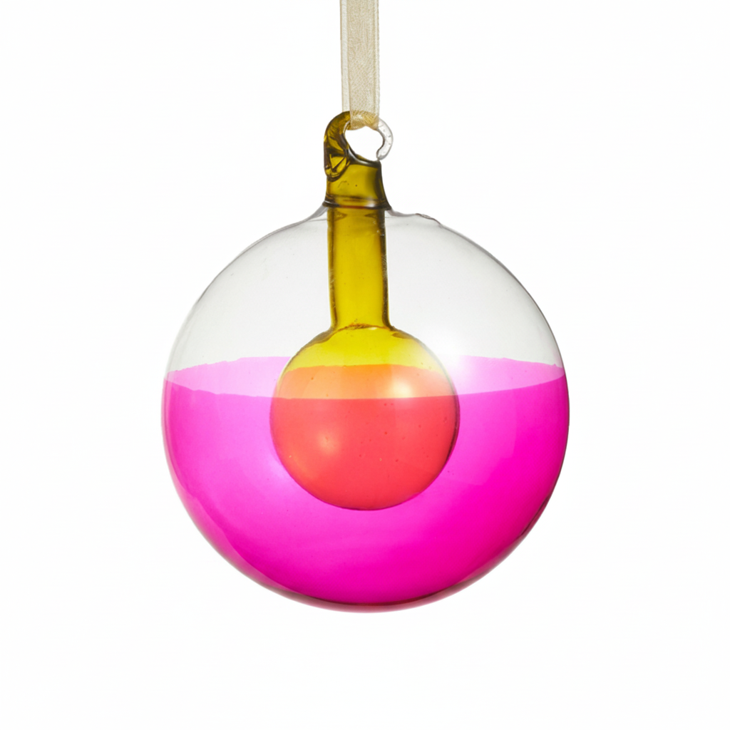 Modern Blown Glass Ball Ornament - Pink/Yellow