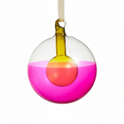 Modern Blown Glass Ball Ornament - Pink/Yellow