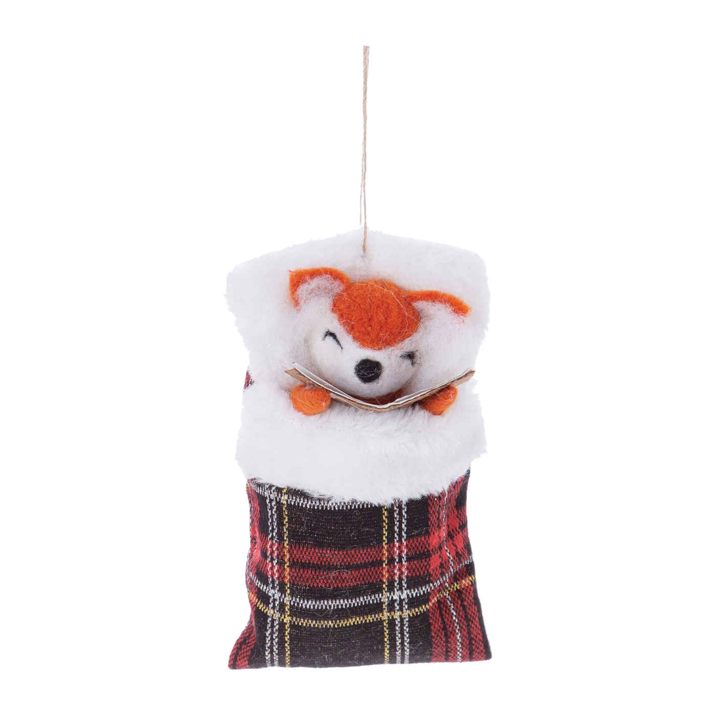 Felt Fox In Plaid Sleeping Bag Ornament - Reading