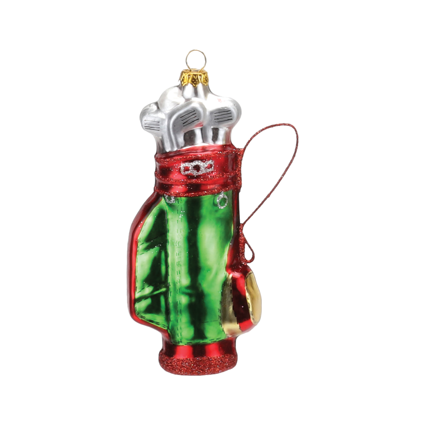 Golf Bag Ornament - Green With Red Trim