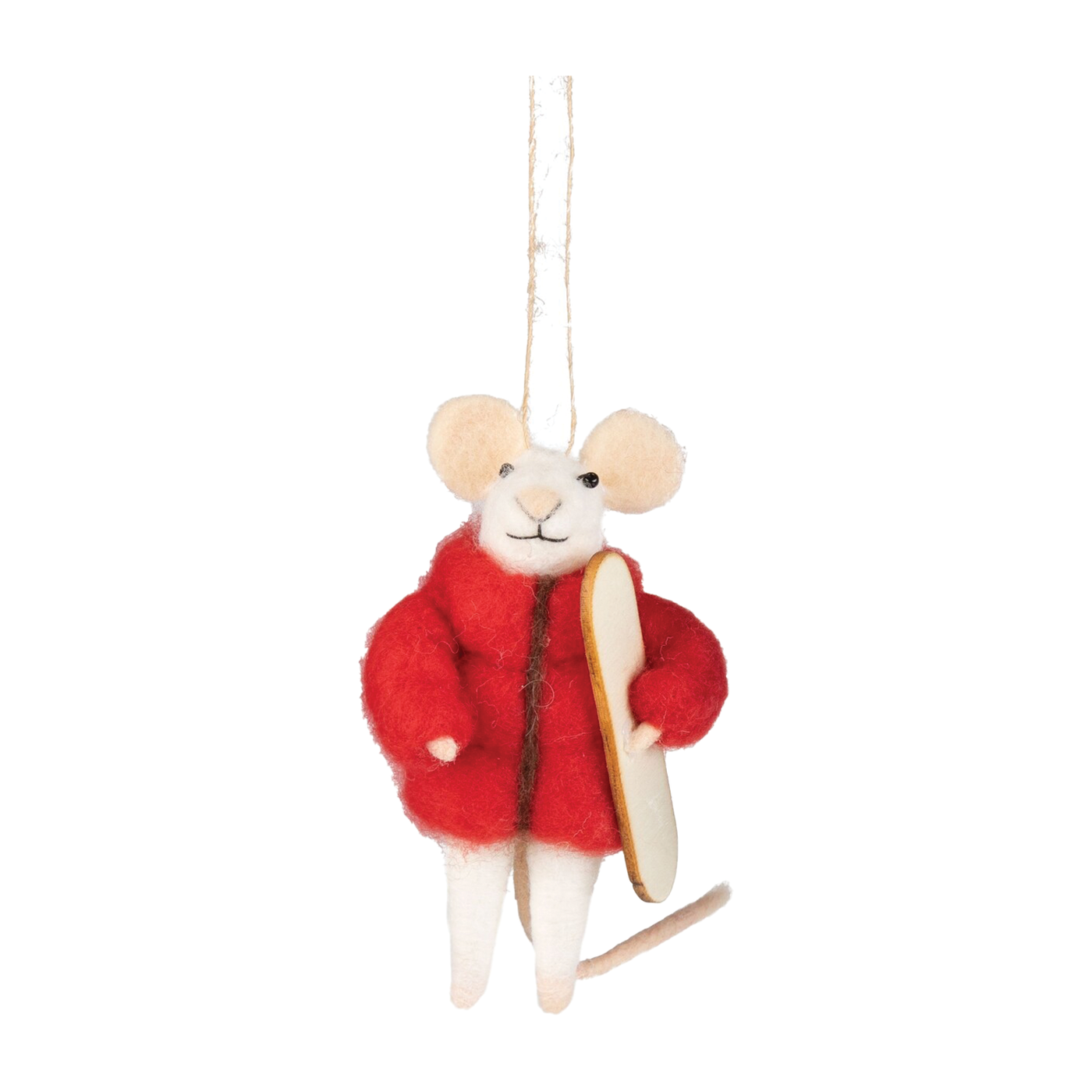 Snow Boarding Mouse Ornament - Red