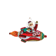 Santa In A Rocketship Ornament - Red