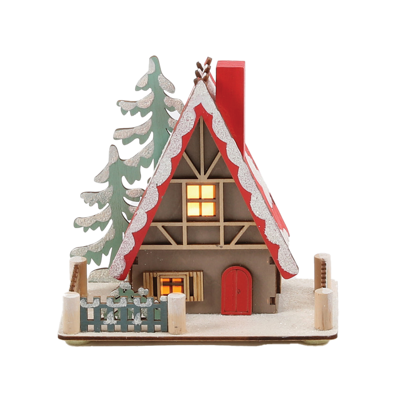 Ski Lodge Light Up Table Top Decor - Red Roof