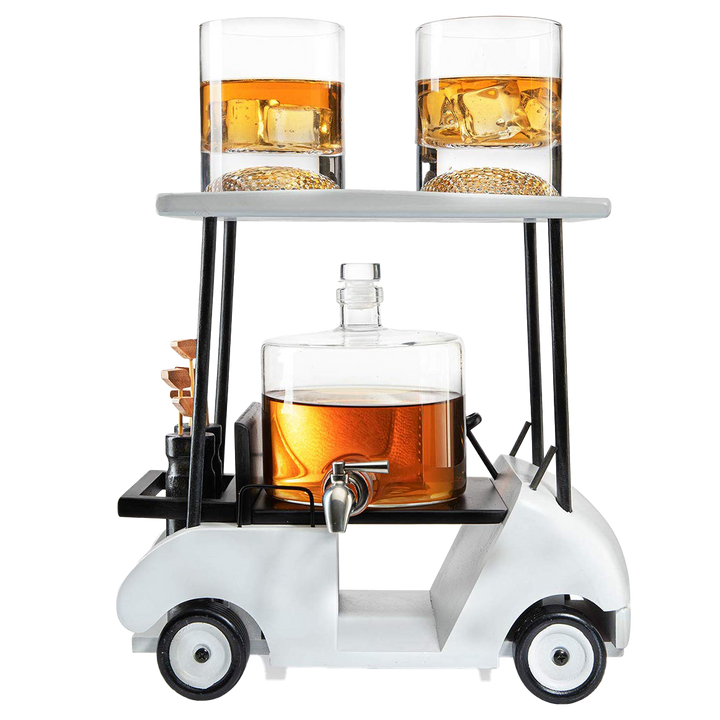 Golf Cart Decanter With Whiskey Glasses