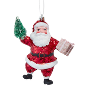 Glittered Santa Ornament - With Present