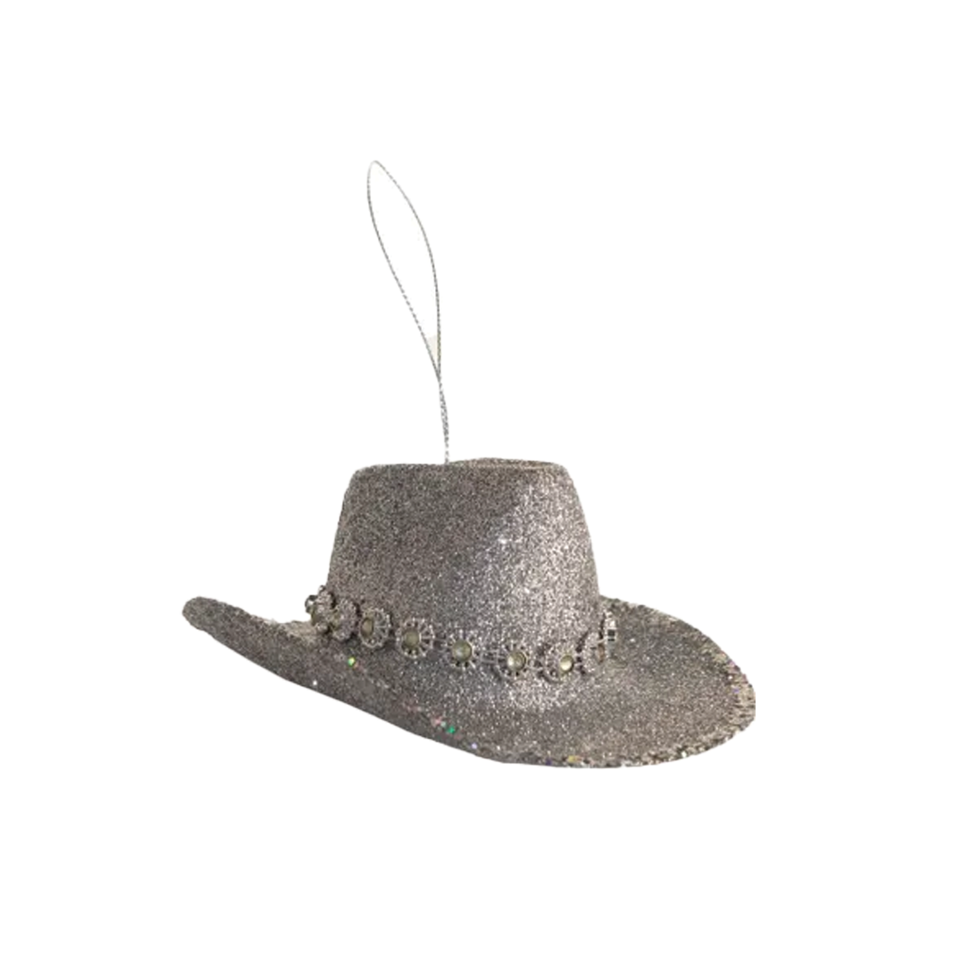 Flocked Cowgirl Hat Ornament - Silver