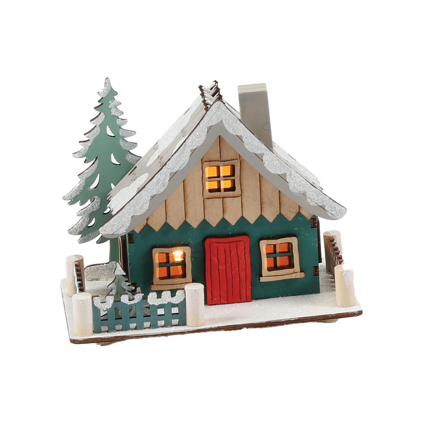 Ski Lodge Light Up Table Top Decor - Grey Roof