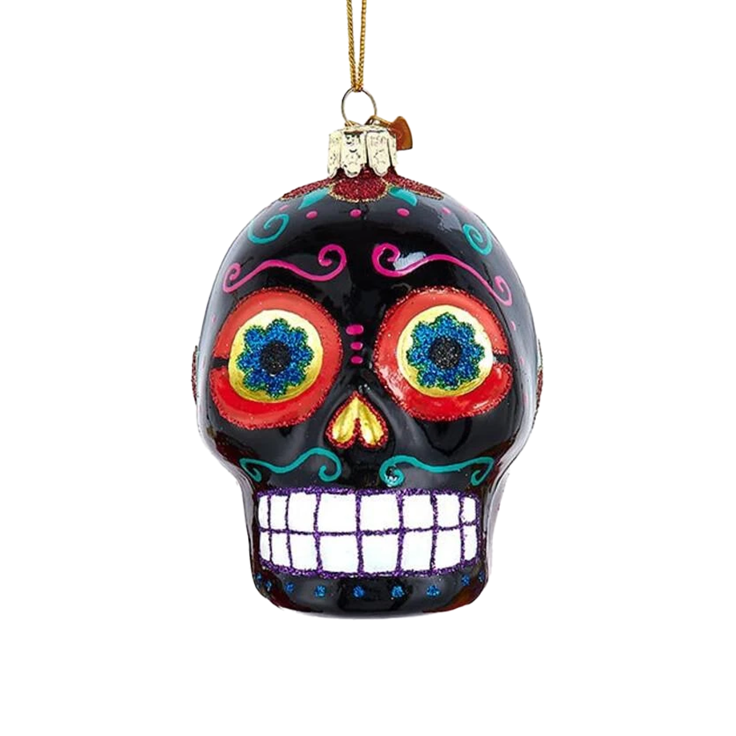 Glass Sugar Skull Ornament - Black