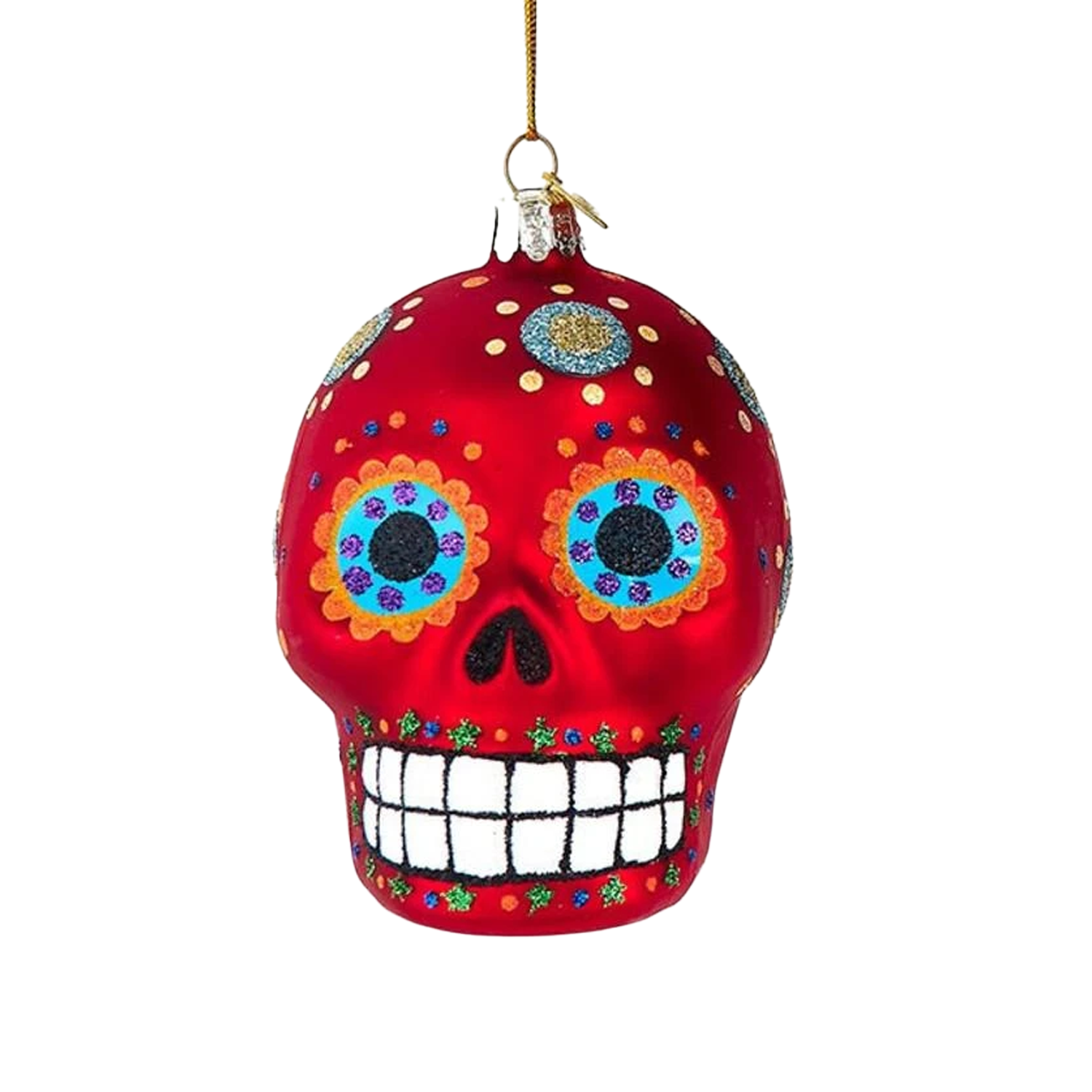 Glass Sugar Skull Ornament - Red