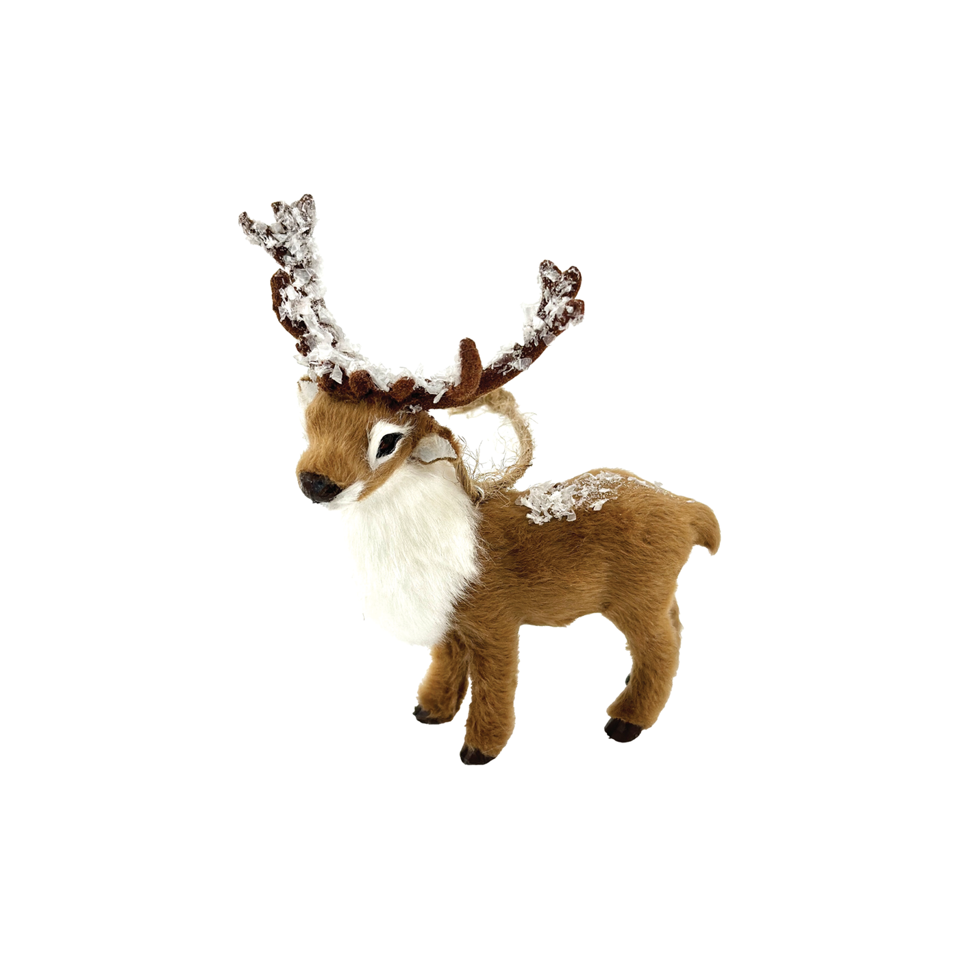 Furry Deer With Snow Ornament - Looking Left