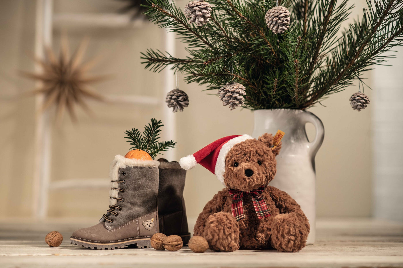 Jimmy Christmas Teddy Bear with Santa Hat and Bow