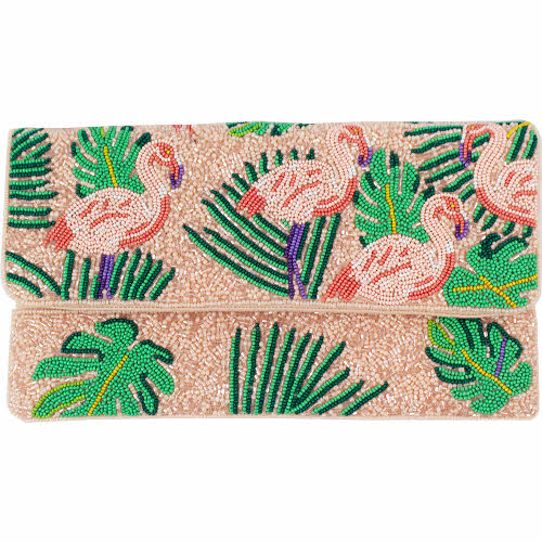 Peach Flamingo Beaded Clutch