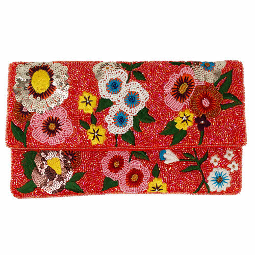 Red Floral Beaded Clutch